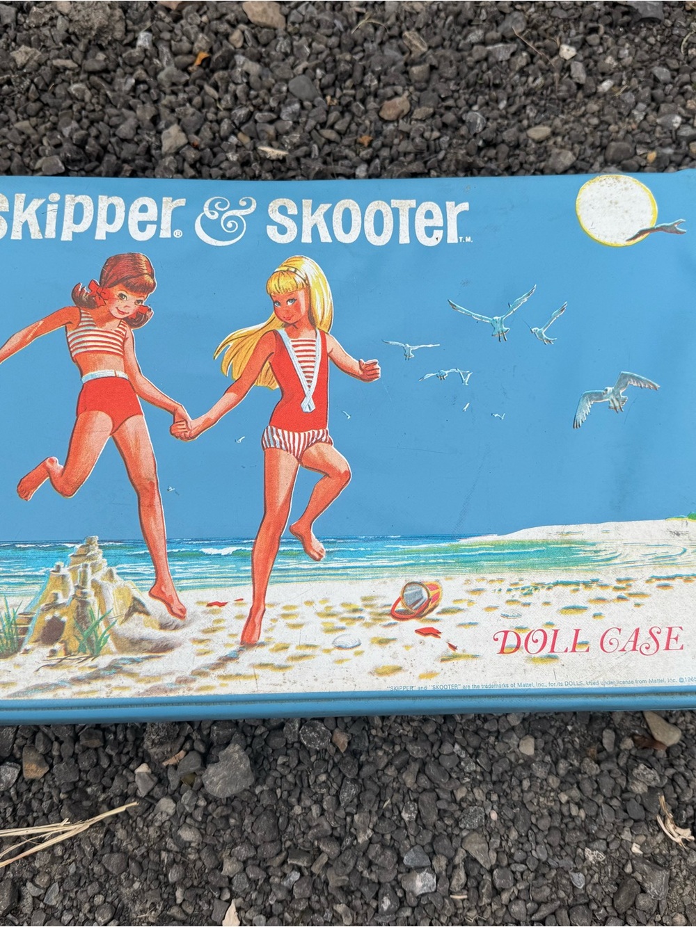Vintage Skipper & Skooter Blue Doll Case – Beach Illustration Kids Accessory